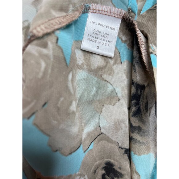 Ro and De Top Womens Small Shirt Blouse Blue Brown Floral Sleeveless Casual Work - Picture 12 of 13